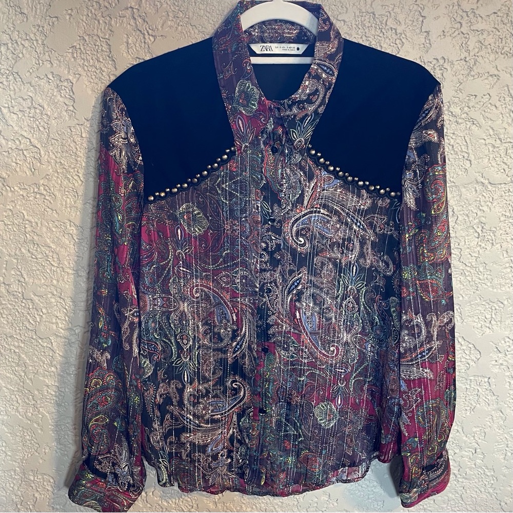 ZARA | button down stud blouse - Picture 2 of 6